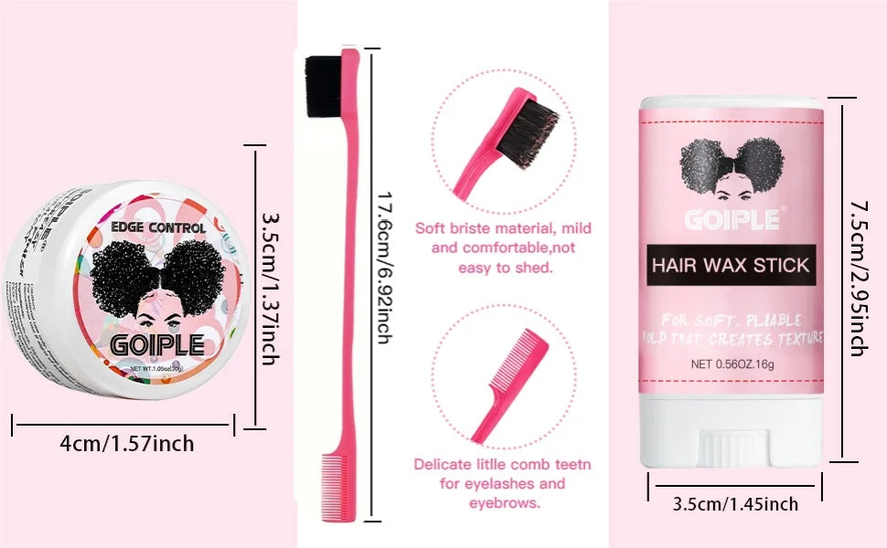 Wig Styling Installation Kit for Women Fast Dry Melting Spray Smooth Wigs Wax Stick Long-Lasting Control Edge Gel and Tools 5pcs