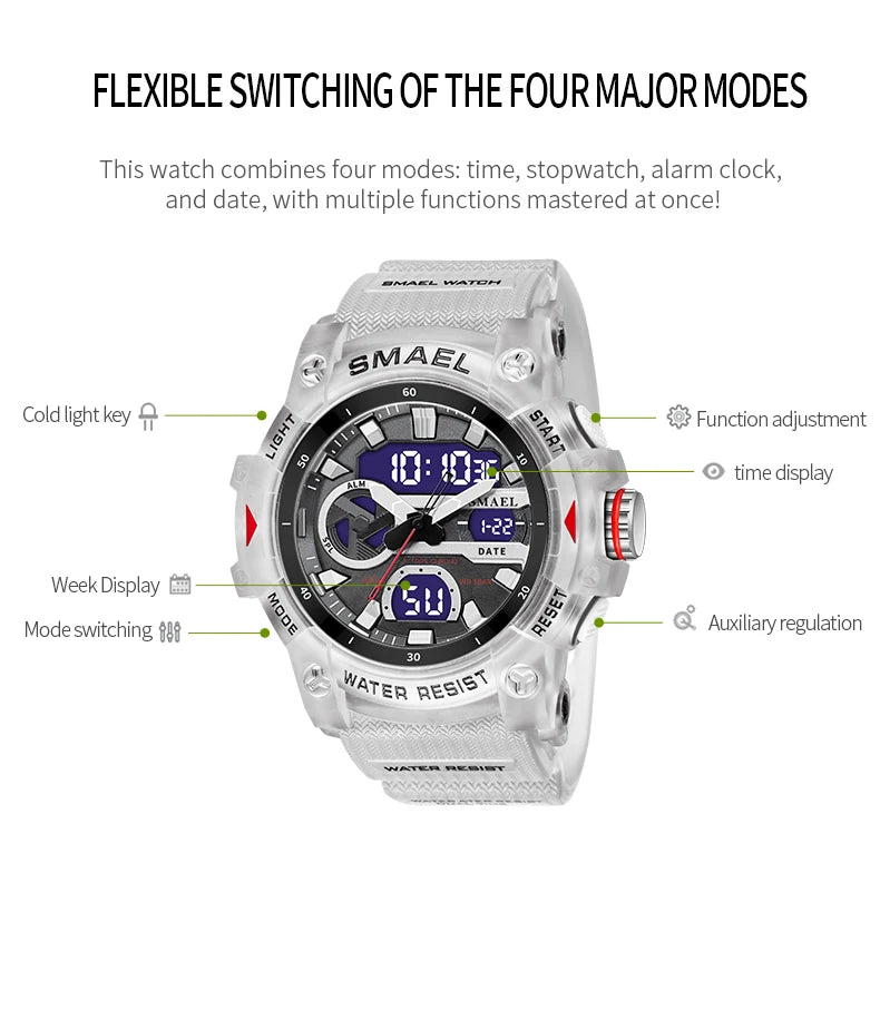 Sport Watches Waterproof SMAEL Brand Dropshipping Watch Stopwatch Alarm Clock 8086 Young Fashion Quartz Wristwatches
