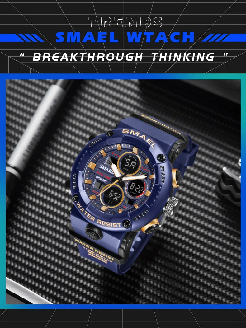 SMAEL Watch Men Waterproof LED Digital Watches Stopwatch Big Dial Clock For Male 8038 Sport Men Watches Quartz