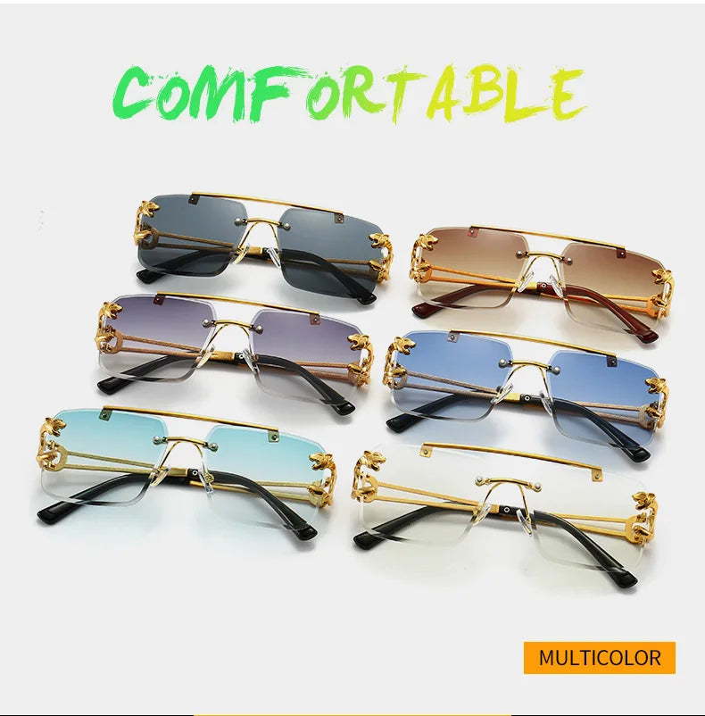 KAMMPT Vintage Rimless Sunglasses Men Women Fashion Oversized Square Shades Eyewear New Double Bridge Gradient UV400 Sun Glasses
