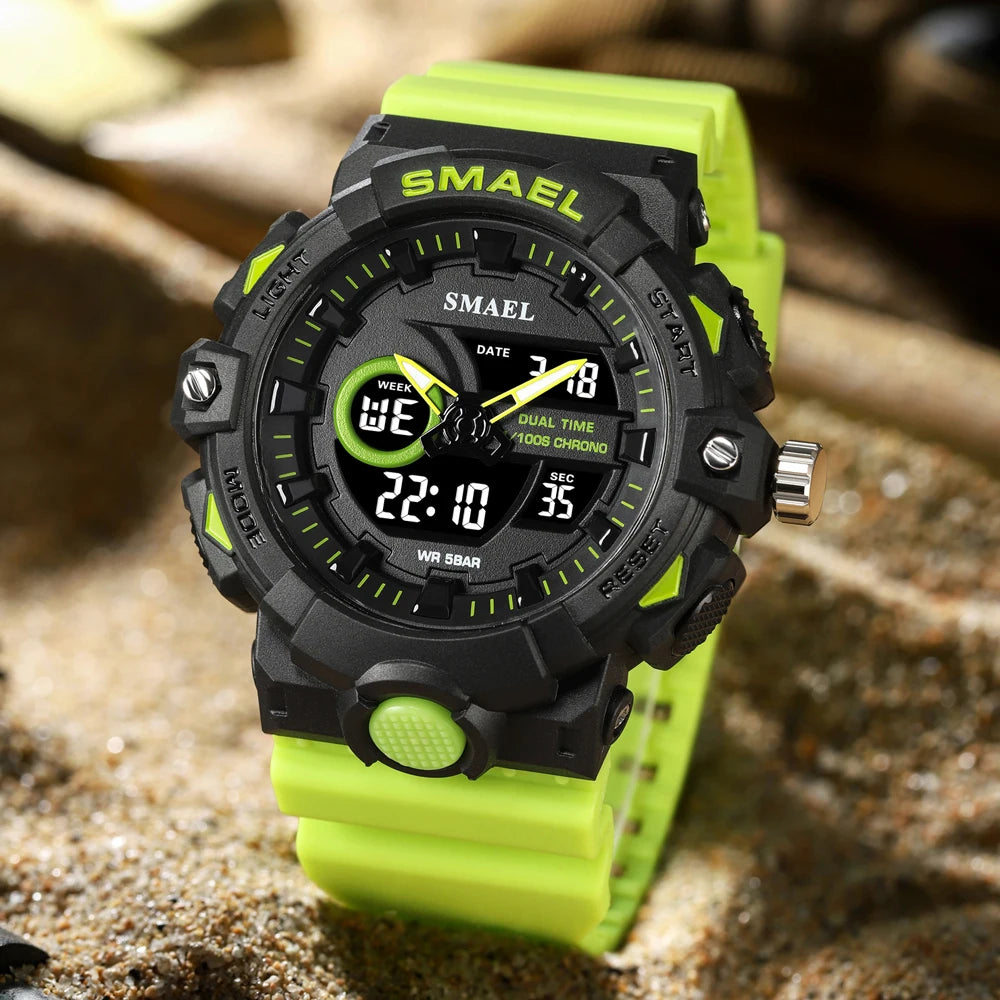 SMAEL Multifunctional LED Light Digital Sport Watch Mens Casual Student Stopwatch Clendar Clock Quartz Analog Wristwatches 8081
