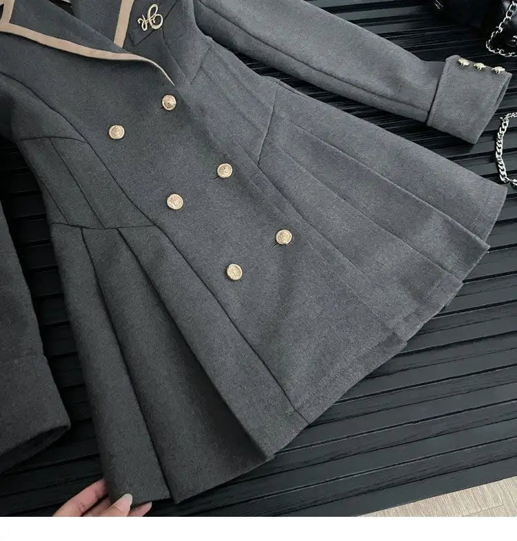 Korean Fashion Woolen Suit Dresses for Women Winter New College Style Sweet Waist up Slim High-end A-line Pleated Mini Dress