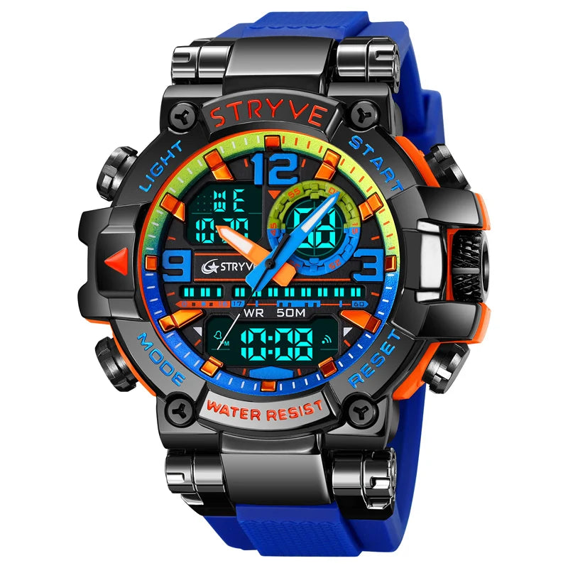 New STRYVE Brand Sports Relojs Hot Men's Digital-Analog Dual Movement Luminous Calendar 5ATM Waterproof Watches 8025 and 8026