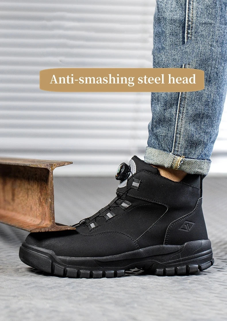 Rotating Buttons Safety Shoes Men Waterproof Work Boots Anti-smash Anti-puncture Protective Autumn Winter light Work Shoes