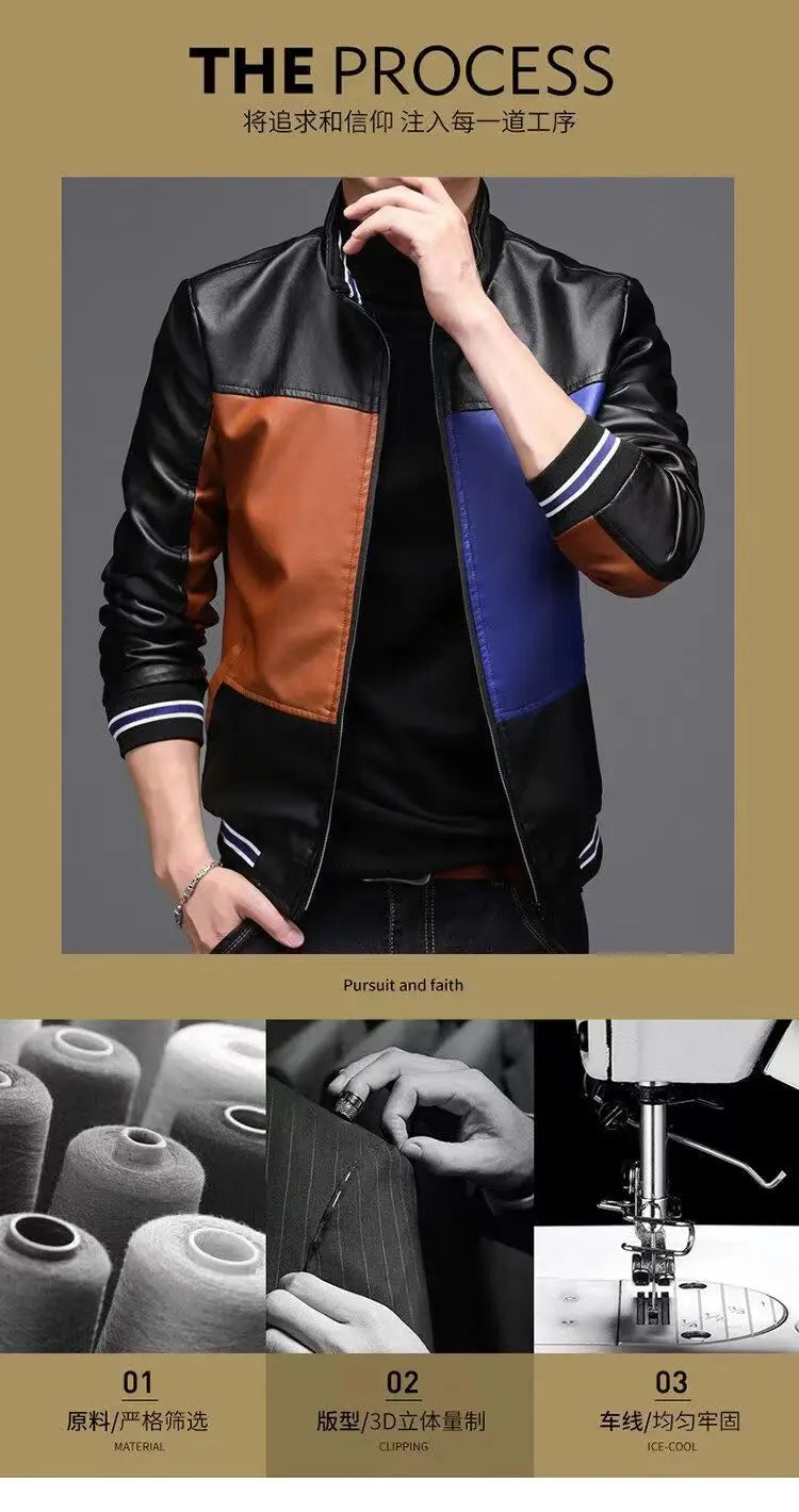 2024 Winter New PU Leather Men's Jackets Winter Fake Fur One Jacket Thickened Warm Turn Collar Coat Men's Padded Leather Jacket
