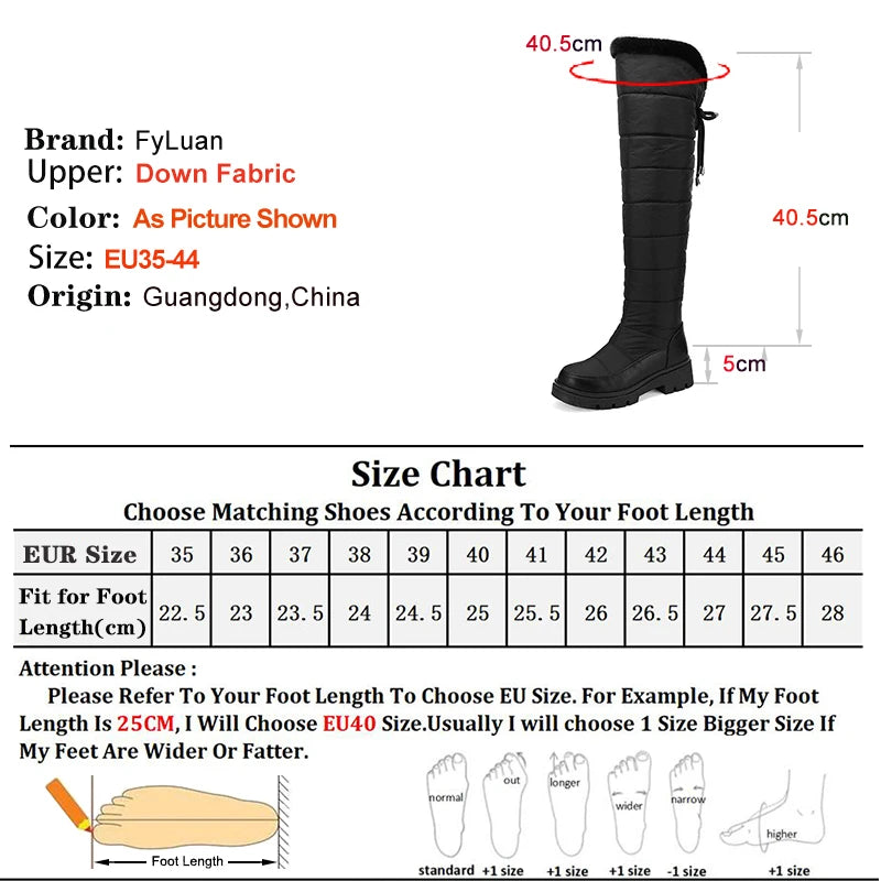 Warm Snow Boots Winter Thick Fleece Lining Women Shoes Waterproof Down Cotton Knee Length Long Boots Lace Up Warm Cotton Shoes