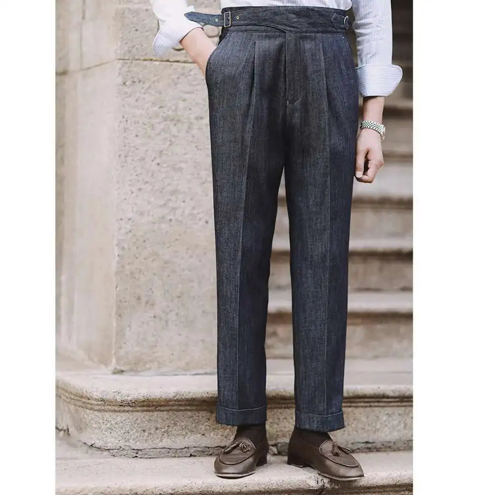 2022 Fashion Mens Dress Pant High Waist Straight Pants Men Spring  Business Versatile Belt Trouser Gentleman Paris Button Pant