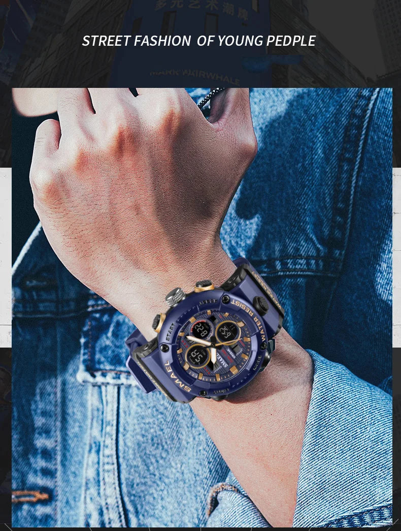 SMAEL Watch Men Waterproof LED Digital Watches Stopwatch Big Dial Clock For Male 8038 Sport Men Watches Quartz