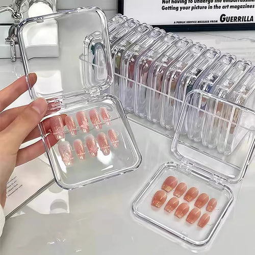 10PCS Press-On Nail Storage Acrylic Boxes with Adhesive Sheets Transparent Clear Nail Boxes Jewelry Storage Tool&Accessories