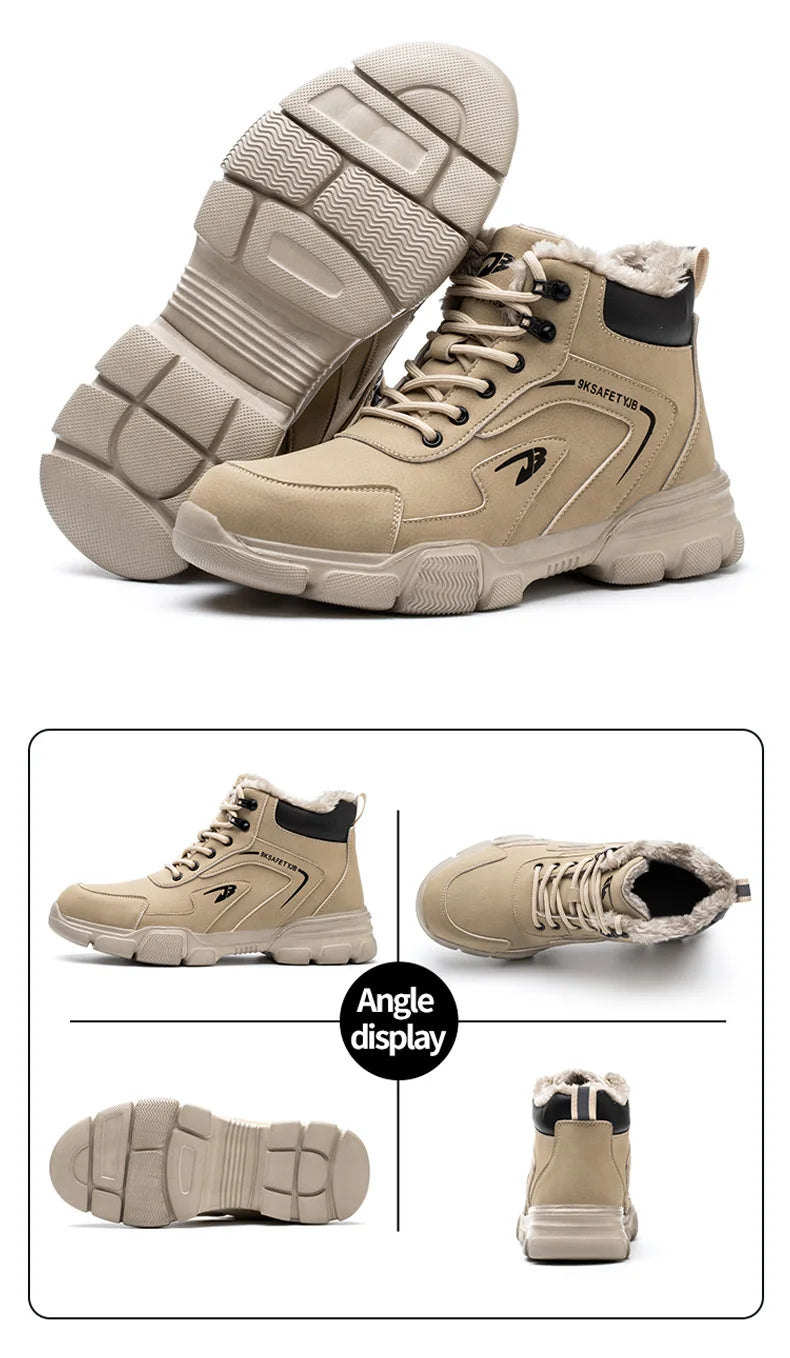 Latest Design Winter Plush Safety Boots Men Waterproof Steel Toe Indestructible Shoes Anti Smashing Puncture Proof Male Footwear