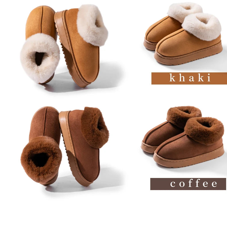 2025 High Quality of  Women's Fashion Snow Boots Fluffy Plush Faux Fur Soft Slippers Winter Indoor Comfortable Home men's Shoes