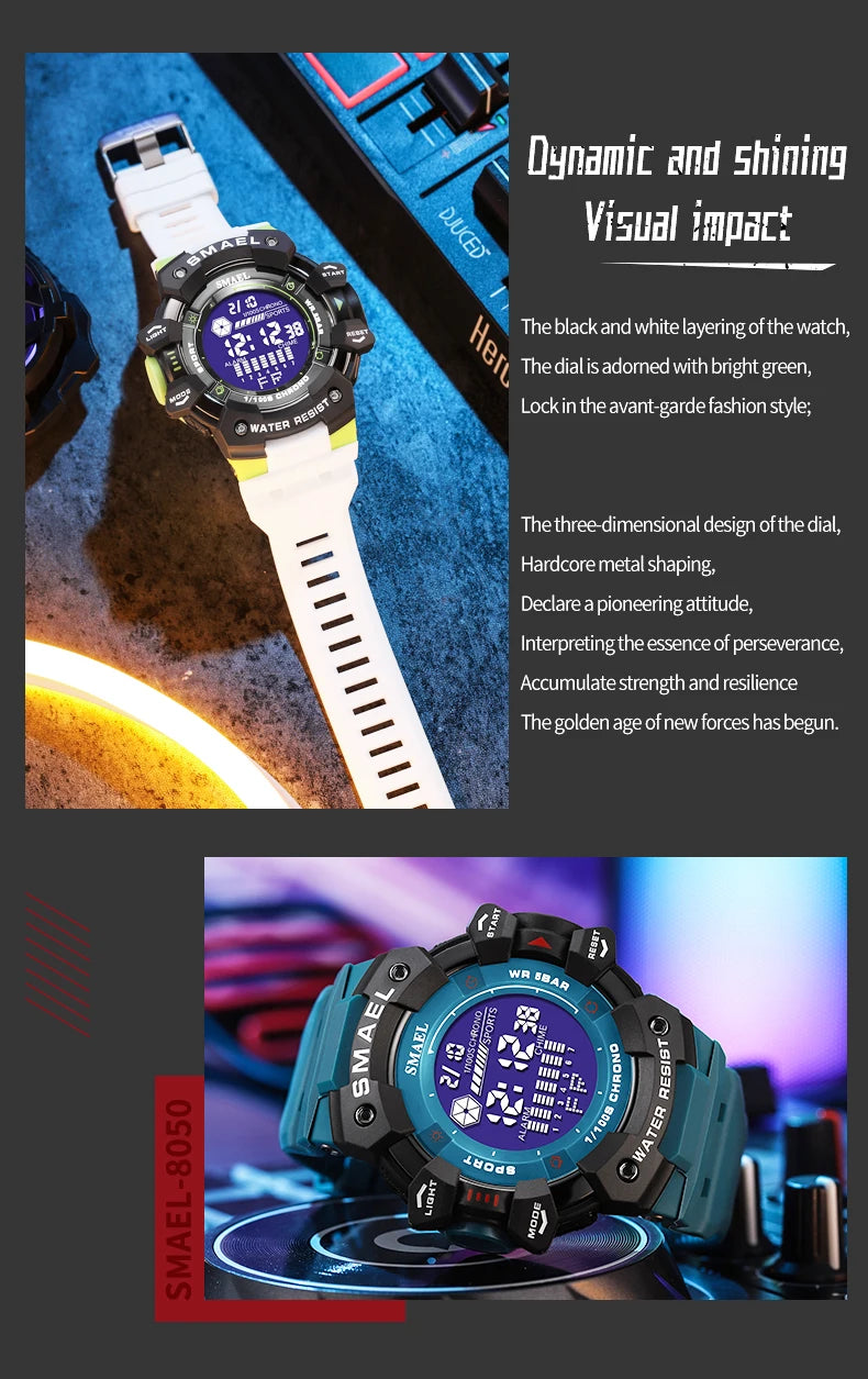 2023 Men Watches Luxury Man Military Watch SMAEL 8050 Waterproof Big Dial Fashion LED Backlight Sport Digital Watch For Men