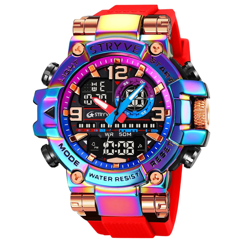 New STRYVE Brand Sports Relojs Hot Men's Digital-Analog Dual Movement Luminous Calendar 5ATM Waterproof Watches 8025 and 8026