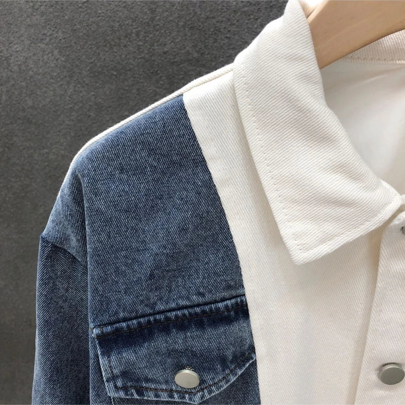Spring Autumn New Fashion Turn-down Collar Long Sleeve Jackets Men's Clothing Patchwork Button Casual All-match Korean Trend Top