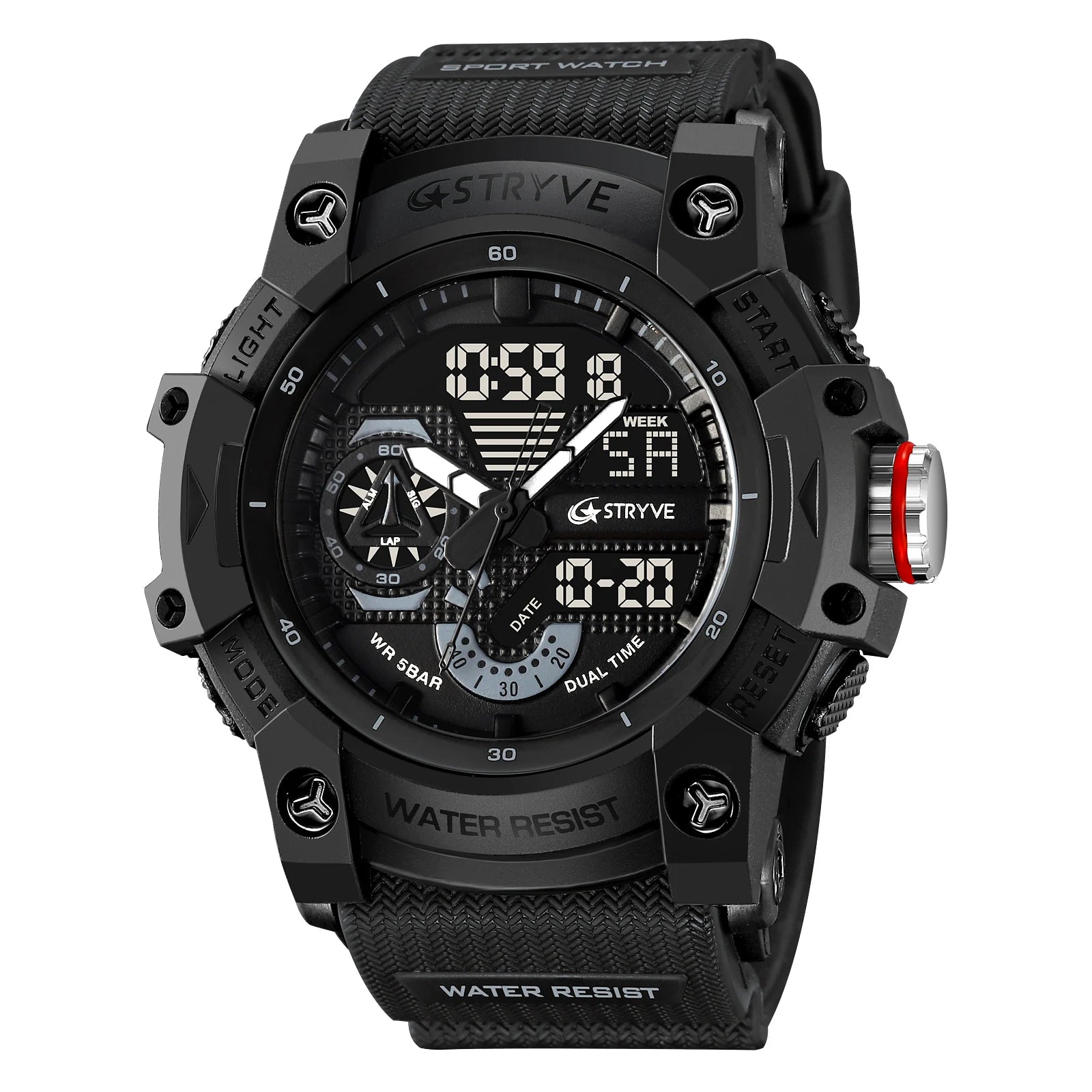 STRYVE Electronic Fashion Men's Sport Watches Shock Resistant 50M Waterproof Wristwatch LED Alarm Stopwatch Clock Men 8029