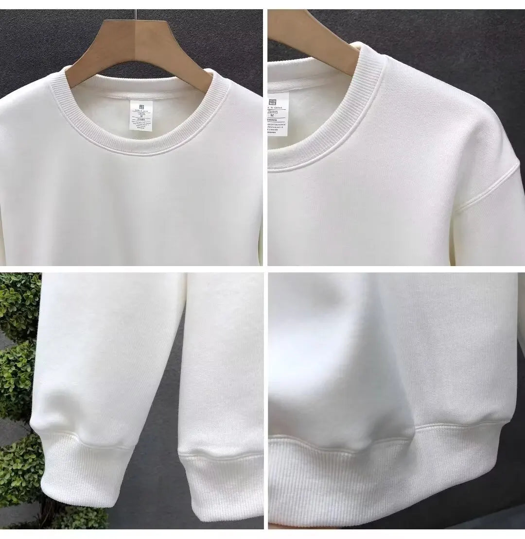 R Winter Men Cotton Sweatshirt Korean Print Warm Long Sleeve T Shirts High Quality Streetwear White O-neck Tee Men Clothing New