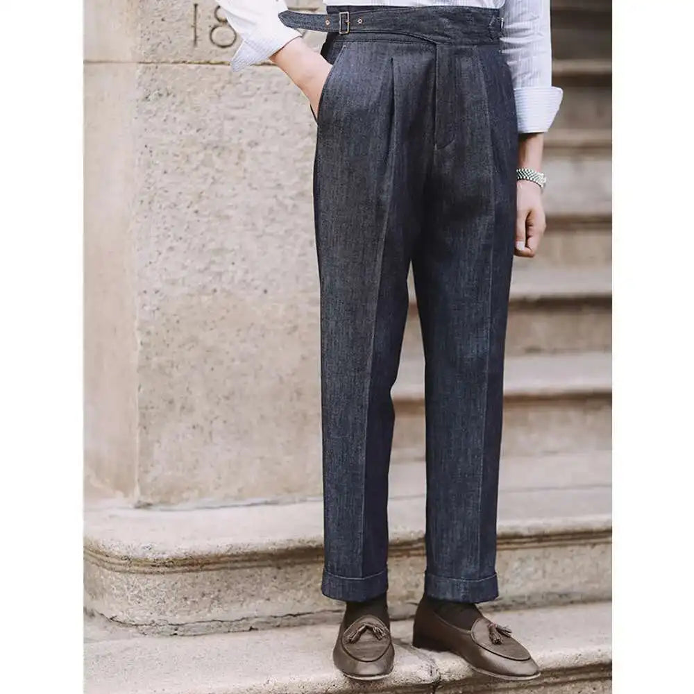 2022 Fashion Mens Dress Pant High Waist Straight Pants Men Spring  Business Versatile Belt Trouser Gentleman Paris Button Pant