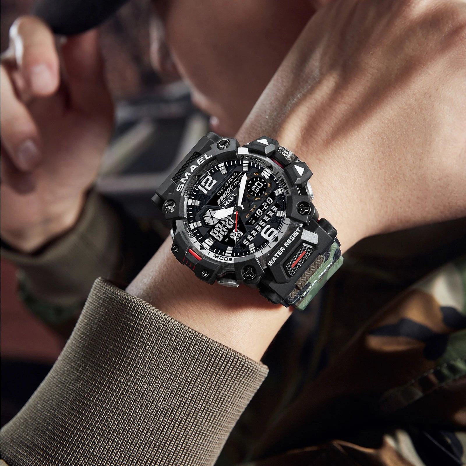 SMAEL New Watches 50m Waterproof Sports Watch Digital 8072 Army Watch Digital Quartz Dual Time Wristwatches LED for Men