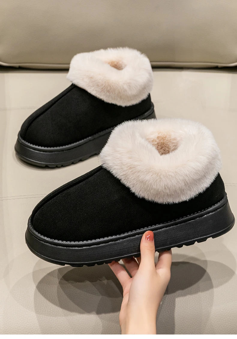 2025 High Quality of  Women's Fashion Snow Boots Fluffy Plush Faux Fur Soft Slippers Winter Indoor Comfortable Home men's Shoes