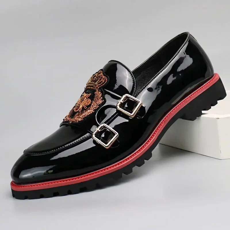 Luxury Leather Shoes for Men Fashion Embroidery Men British Style Monk Shoes High Quality Loafers Casual Business Men Shoes 2025
