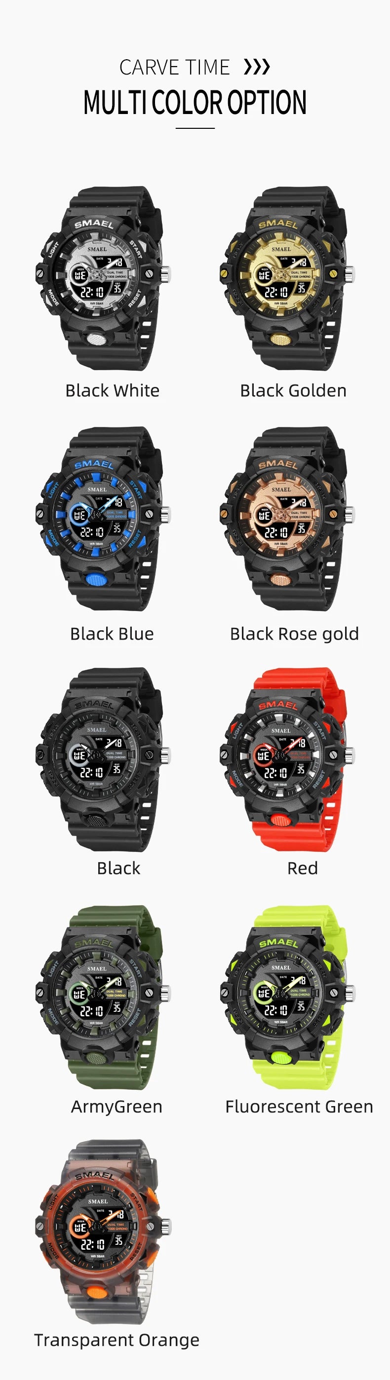 SMAEL Multifunctional LED Light Digital Sport Watch Mens Casual Student Stopwatch Clendar Clock Quartz Analog Wristwatches 8081