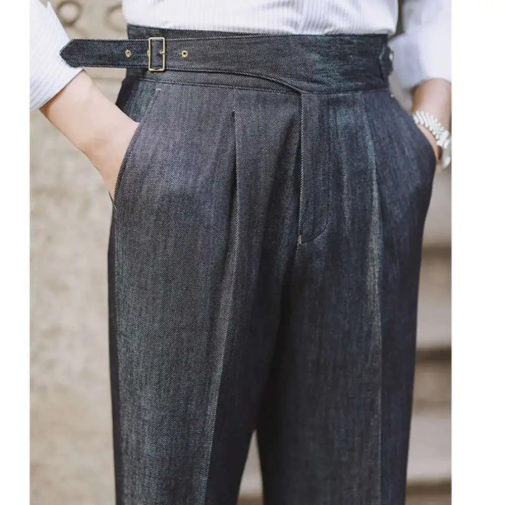2022 Fashion Mens Dress Pant High Waist Straight Pants Men Spring  Business Versatile Belt Trouser Gentleman Paris Button Pant