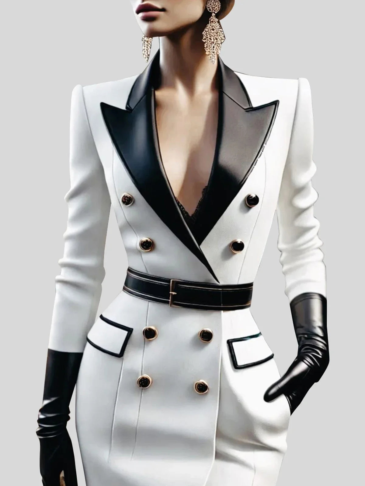 Womens Elegant Double Breasted Peak Lapel Mini Blazer Dress with Belt Tailored Slim Fit Formal Evening Office Wear Chic Stylish