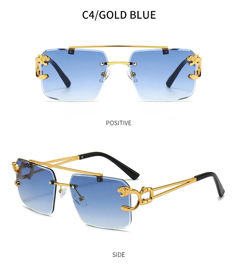 KAMMPT Vintage Rimless Sunglasses Men Women Fashion Oversized Square Shades Eyewear New Double Bridge Gradient UV400 Sun Glasses