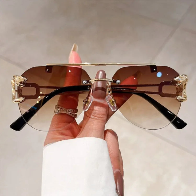 Rimless Vintage Sunglasses for Women Luxury Oversized Fashion Glasses Pilot Gradient Outdoor Shades Sun Glasses Gafas De Sol