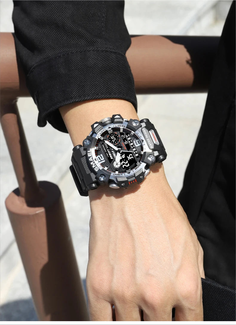 SMAEL Men Watches  50m Waterproof Sports Watch Military Man Sports Watch Digital 8072 Dual Display Watch  Quartz  Led Digital