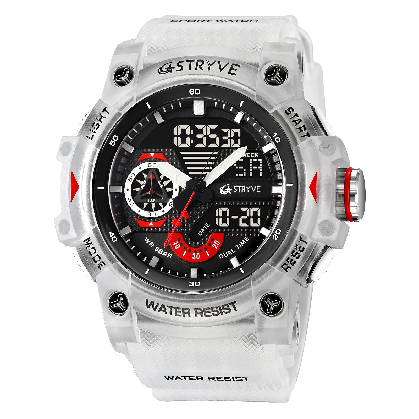 STRYVE Electronic Fashion Men's Sport Watches Shock Resistant 50M Waterproof Wristwatch LED Alarm Stopwatch Clock Men 8029