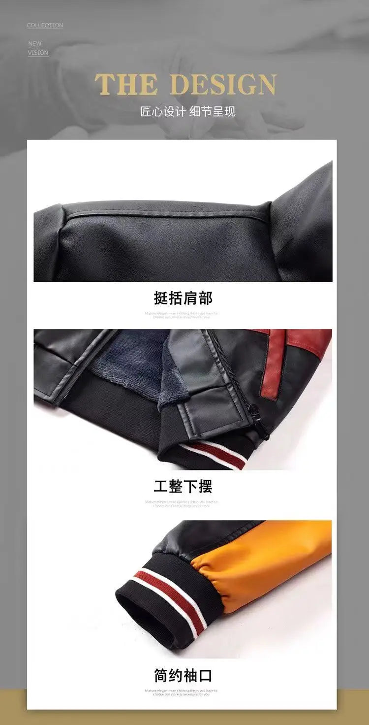 2024 Winter New PU Leather Men's Jackets Winter Fake Fur One Jacket Thickened Warm Turn Collar Coat Men's Padded Leather Jacket