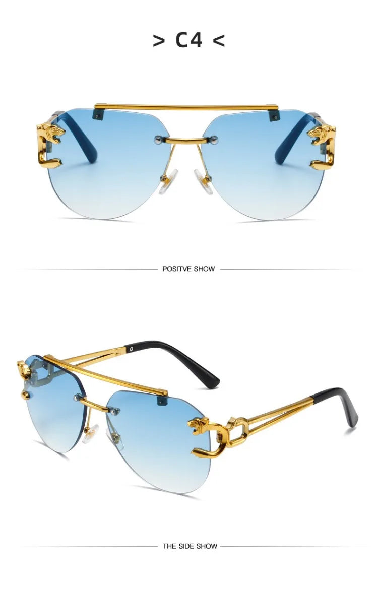 Rimless Vintage Sunglasses for Women Luxury Oversized Fashion Glasses Pilot Gradient Outdoor Shades Sun Glasses Gafas De Sol