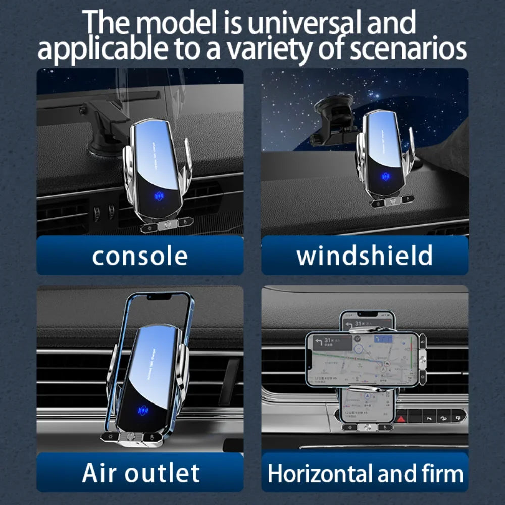 Car Phone Holder Wireless Charger For iPhone 12 13 14 15 Pro Max Sucker For Windshield Dashboard Air Vent Fast Charging Station