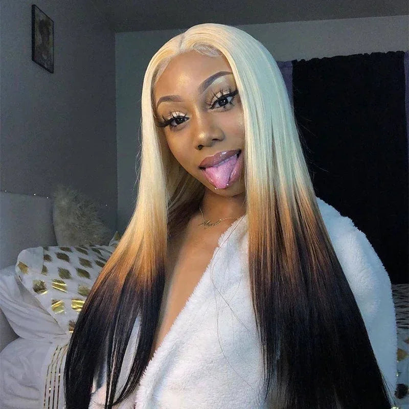 13X6 Lace Front Wig Highlight Black with Red Blonde Wig Synthetic 13x4 Lace Front Wigs Pre Plucked With Hairline Women's Wig