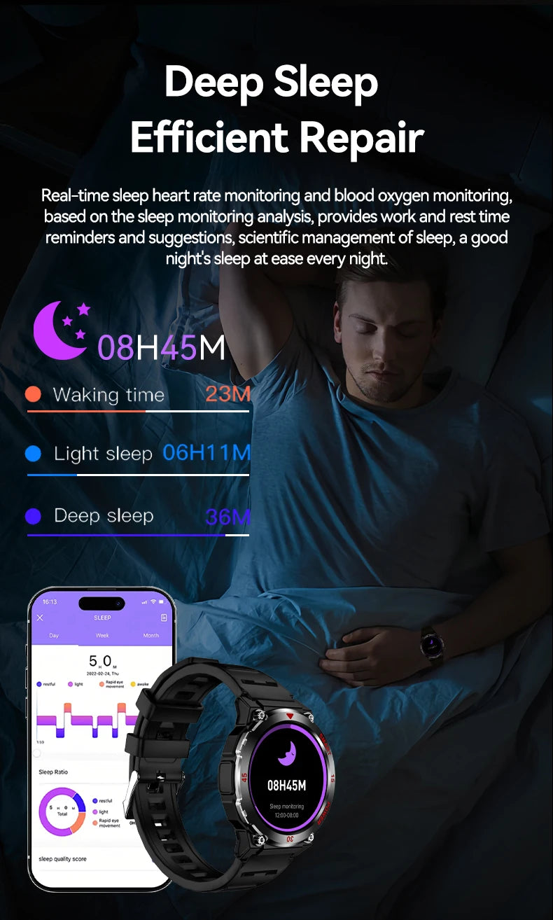 LAXASFIT 2025 New Durable Men's Smart Watch Outdoor Sports LED Flashlight High-Definition Screen Bluetooth Call Smartwatch