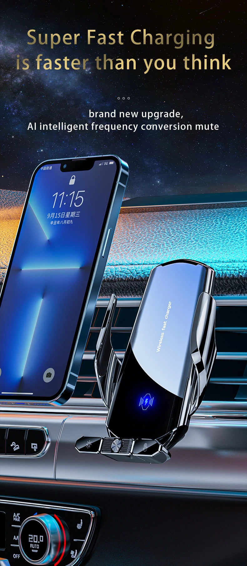 Car Phone Holder Wireless Charger For iPhone 12 13 14 15 Pro Max Sucker For Windshield Dashboard Air Vent Fast Charging Station