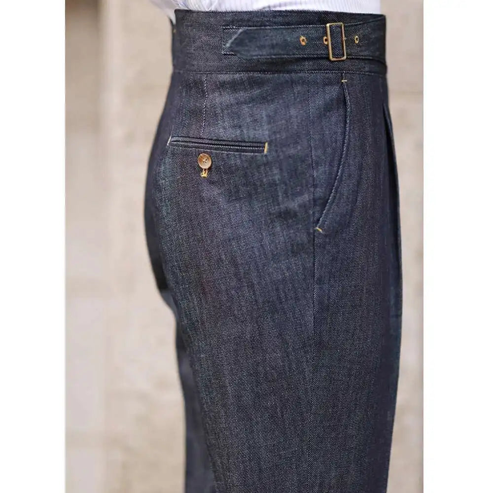 2022 Fashion Mens Dress Pant High Waist Straight Pants Men Spring  Business Versatile Belt Trouser Gentleman Paris Button Pant