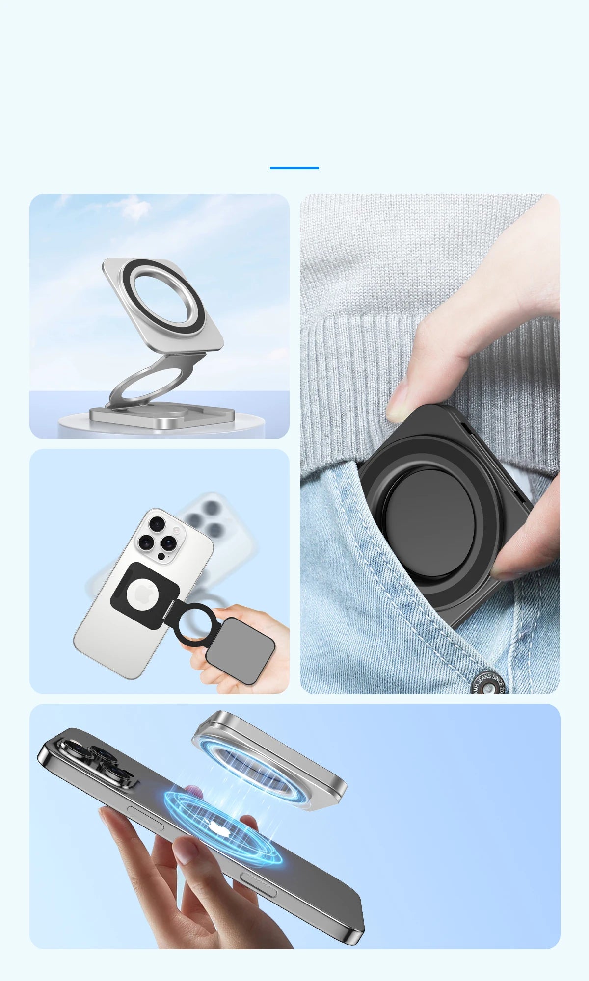 Foldable Double Sided Magnetic Phone Holder for Magsafe Gym Treadmill Universal Folding Car Holder Magnetic Smartphone Stand