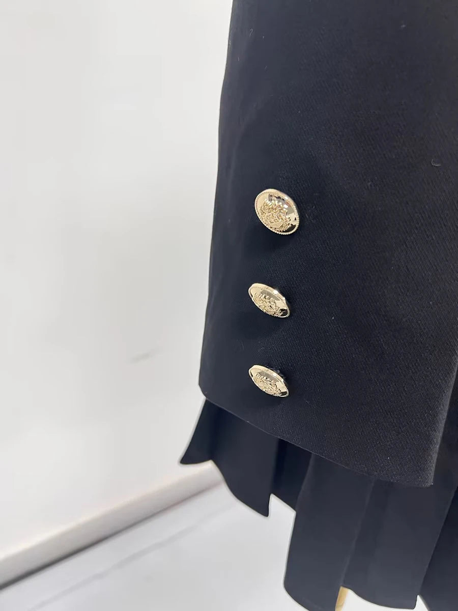 TWOTWINSTYLE Hit Color Spliced Button Slimming Dresses for Women Lapel Long Sleeve Temperament Mini Dress Female Clothes
