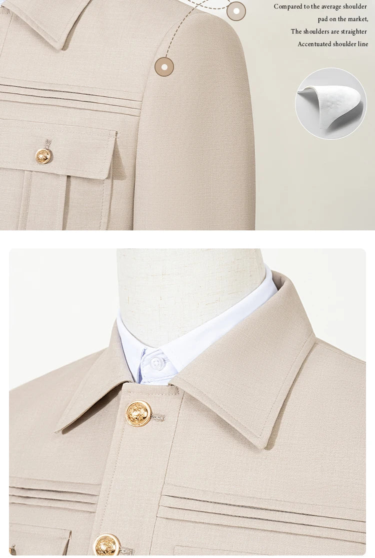 ST Cassy green Elegant Men's suit Classic Fit Multi Buckle Multi Pocket  Casual Business Set Men's 2-piece Set