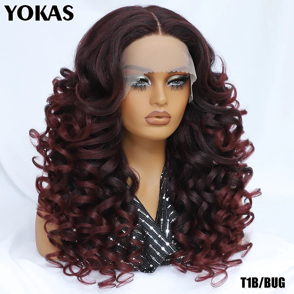24 Inch Synthetic Lace Front Wigs For Afro Women Curly Afro Lace Front Wigs for Black Women High Temperature Fiber Wigs