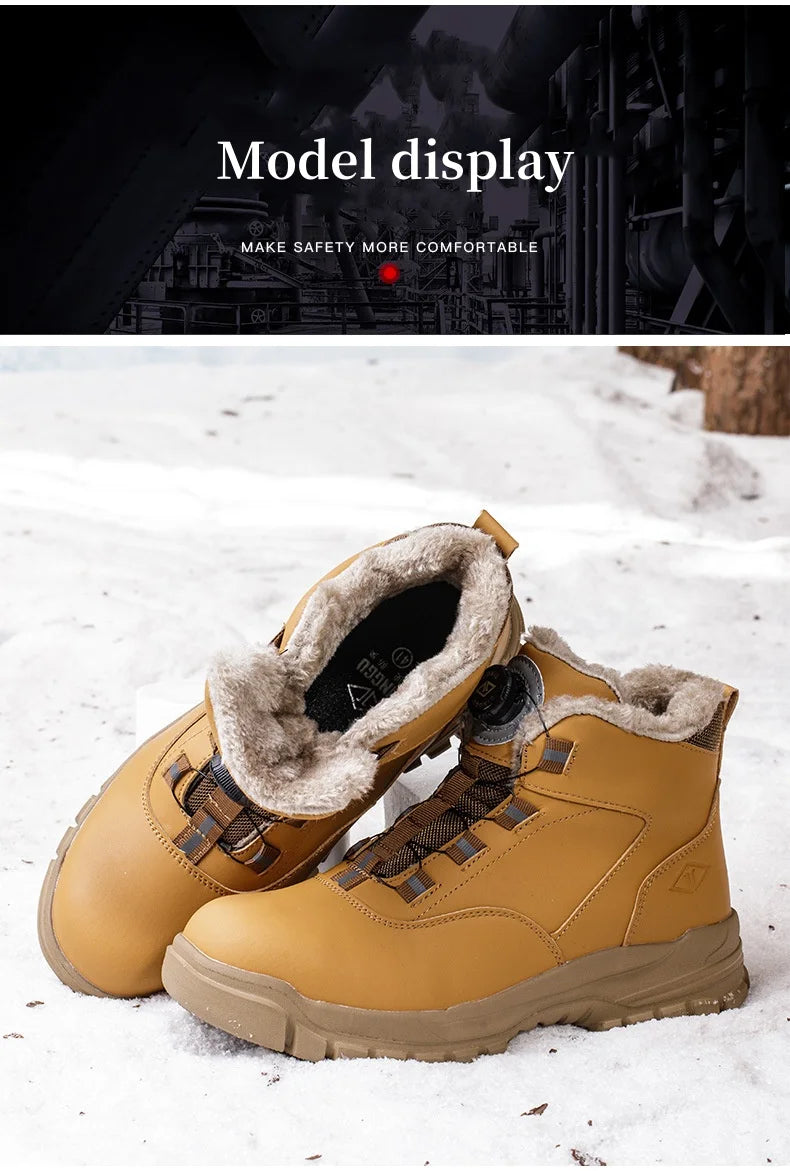 Rotating Buttons Safety Shoes Men Waterproof Work Boots Anti-smash Anti-puncture Protective Autumn Winter light Work Shoes