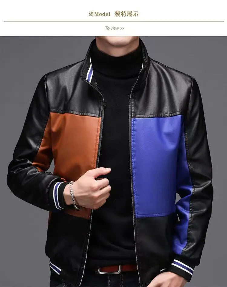 2024 Winter New PU Leather Men's Jackets Winter Fake Fur One Jacket Thickened Warm Turn Collar Coat Men's Padded Leather Jacket