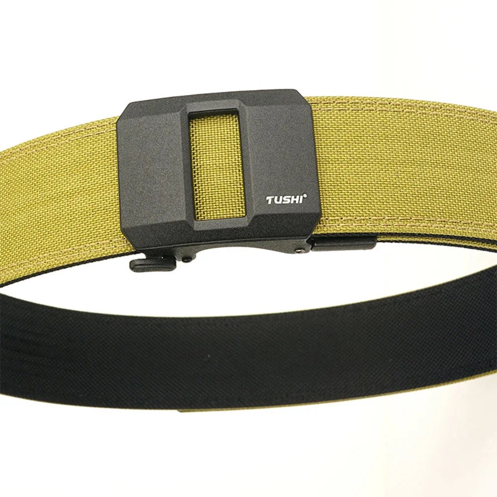 TUSHI Brand 4.3CM Wide double-layer reinforced automatic buckle training quick hanging pistol belt Mens nylon outdoor leisure