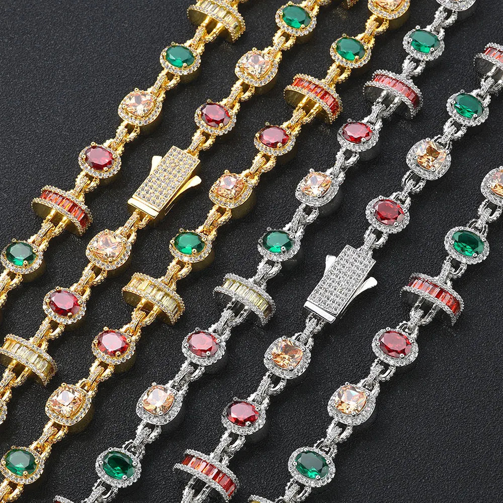 ESKEEM Rainbow Tennis Choker Women Jewelry Iced Out Multi Color Gemstone Necklace Colorful Stone Men Chain