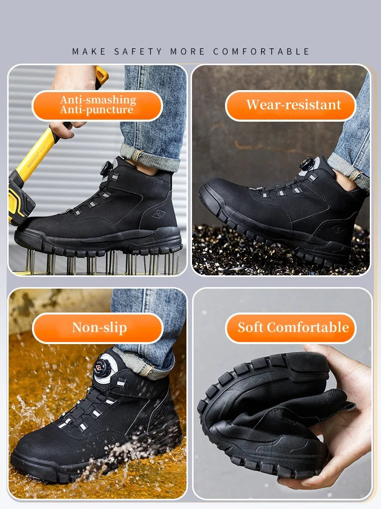 Rotating Buttons Safety Shoes Men Waterproof Work Boots Anti-smash Anti-puncture Protective Autumn Winter light Work Shoes