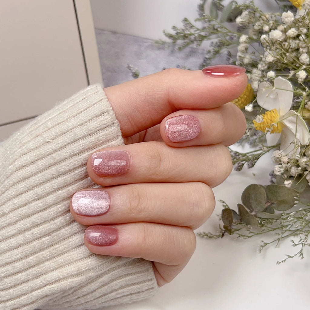 Handmade Cat-eye Press on Nails Short False Nails Full Cover Stick on Nail Tips Artificial Reusable Fake Nails for Women