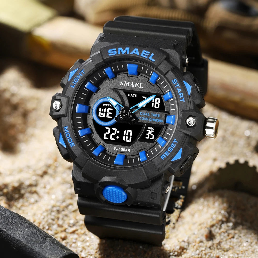 SMAEL Multifunctional LED Light Digital Sport Watch Mens Casual Student Stopwatch Clendar Clock Quartz Analog Wristwatches 8081