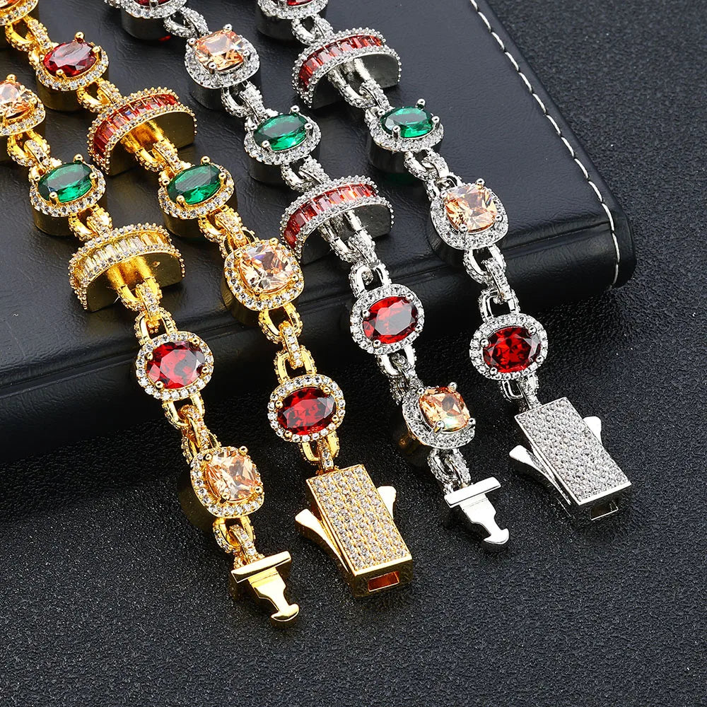 ESKEEM Rainbow Tennis Choker Women Jewelry Iced Out Multi Color Gemstone Necklace Colorful Stone Men Chain